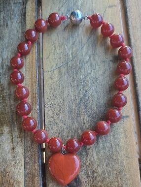 Red Beaded Heart Necklace